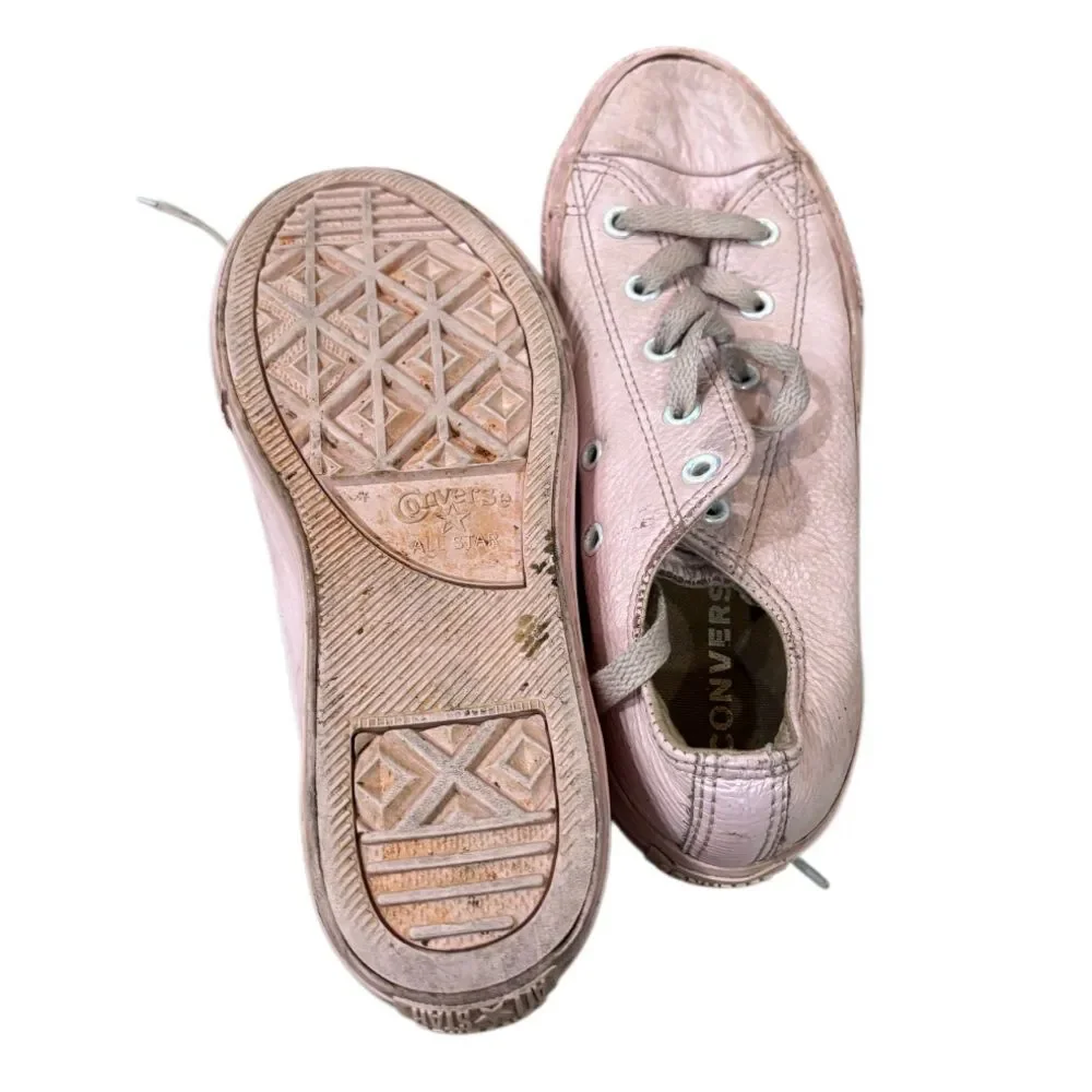 Converse Chuck Taylor Pink Leather Low Top Trainers Sz 3